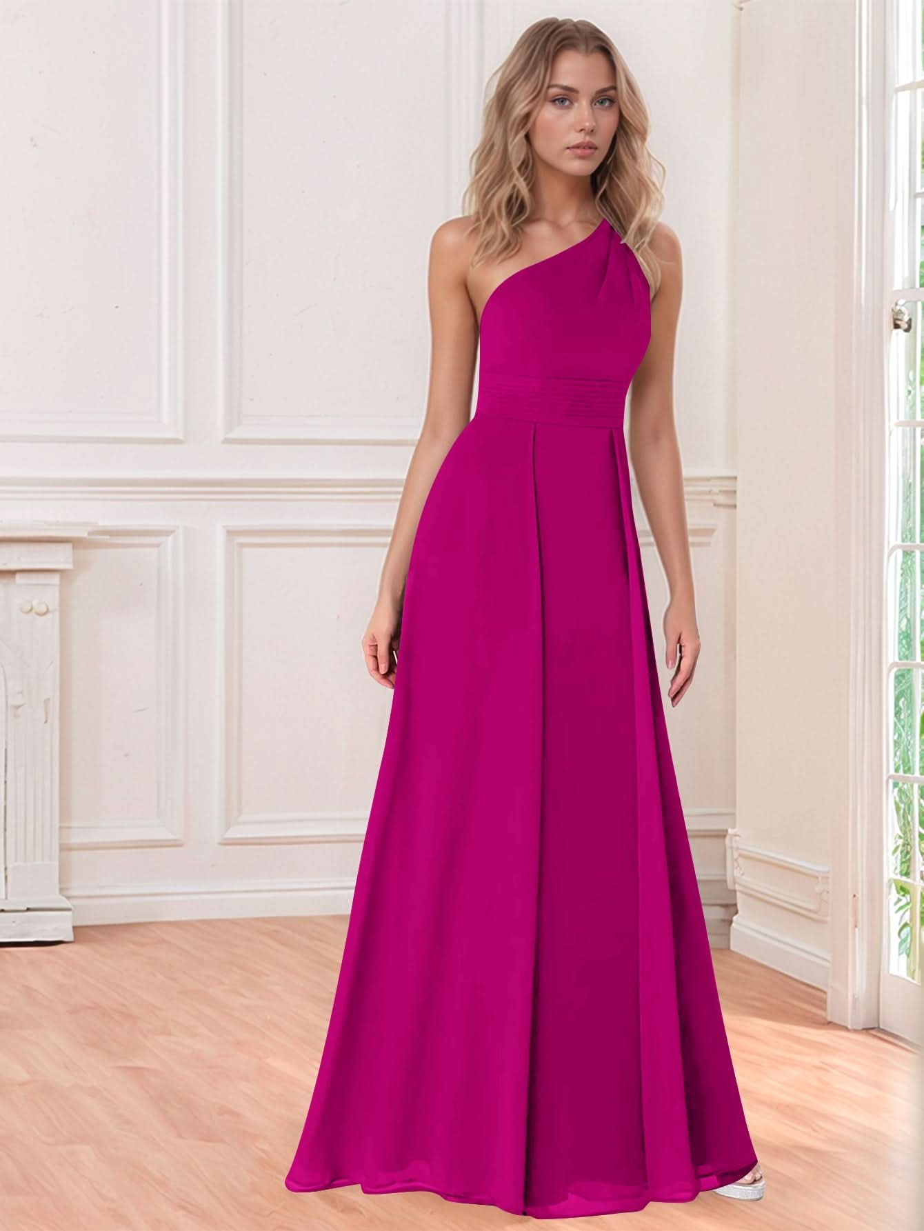 Worldprom One Shoulder A-Line Chiffon Bridesmaid Dress - Hot Pink US 8 Worldprom One Shoulder A-Line Chiffon Bridesmaid Dress - Hot Pink US 8