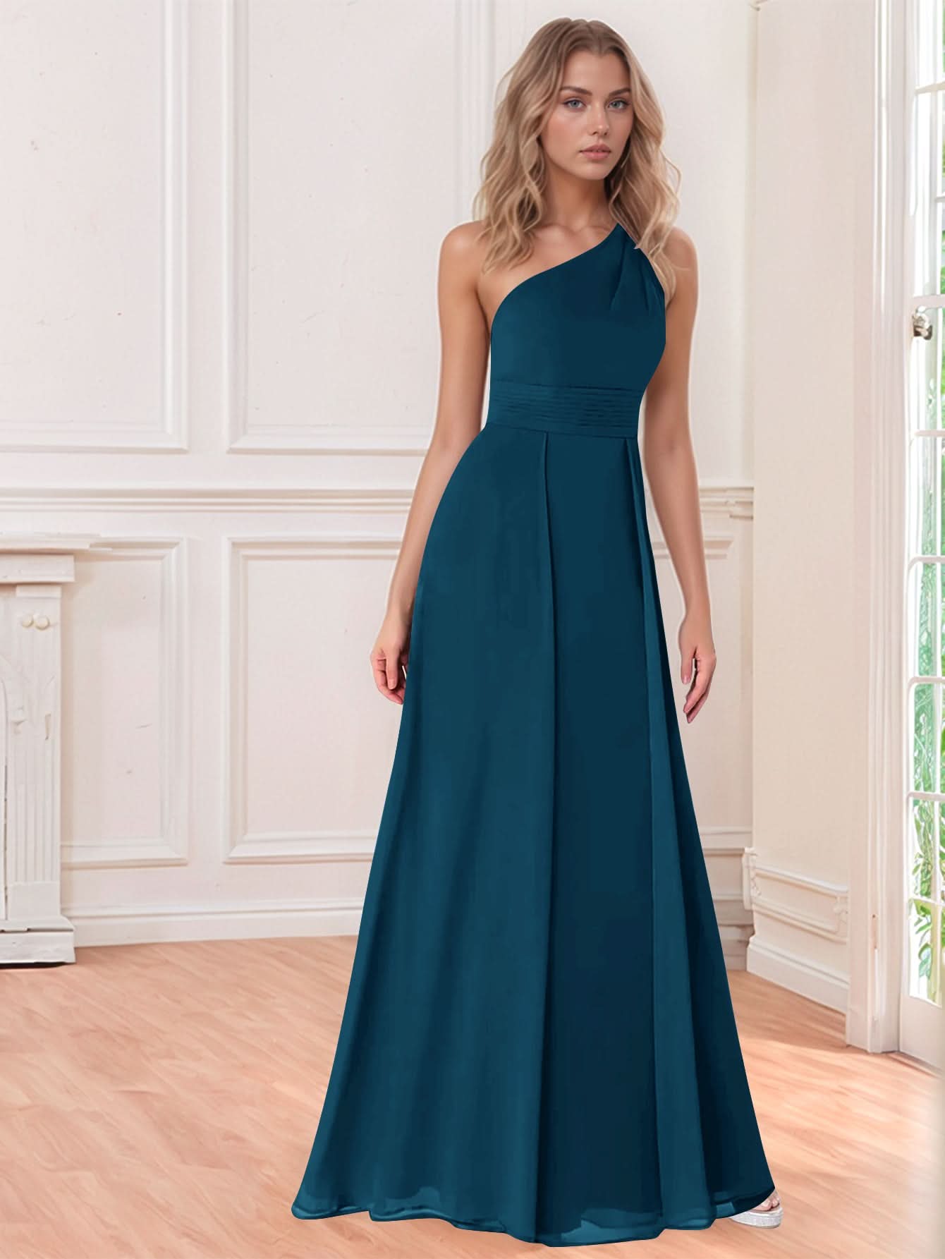 One Shoulder A-Line Chiffon Bridesmaid Dress - Peacock Blue Worldprom One Shoulder A-Line Chiffon Bridesmaid Dress - Peacock Blue Worldprom
