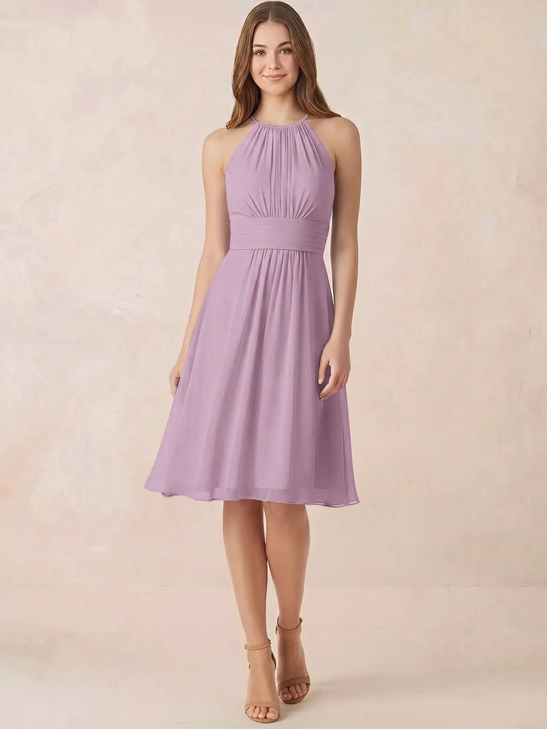 Wisteria Chiffon Halter A-Line Knee Length Bridesmaid Dress