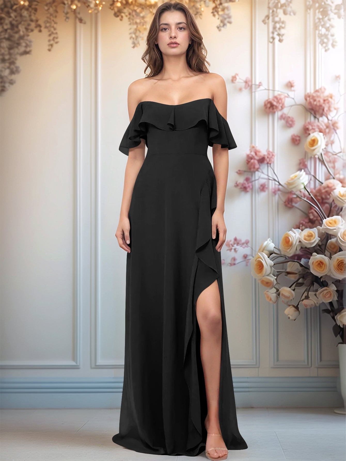 black ruffle bridesmaid dress AW Celia Dress