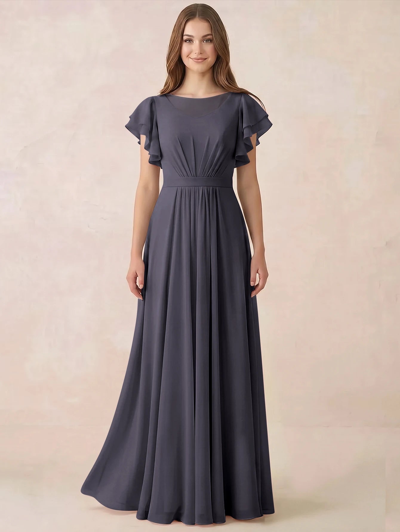stormy blue bridesmaid dresses A-Line Dress Scoop Neck With Sheer Black Dress with Blue length chiffon skirt Collection: THE NEXT CHAPTER Size:FR 38 - Preorder