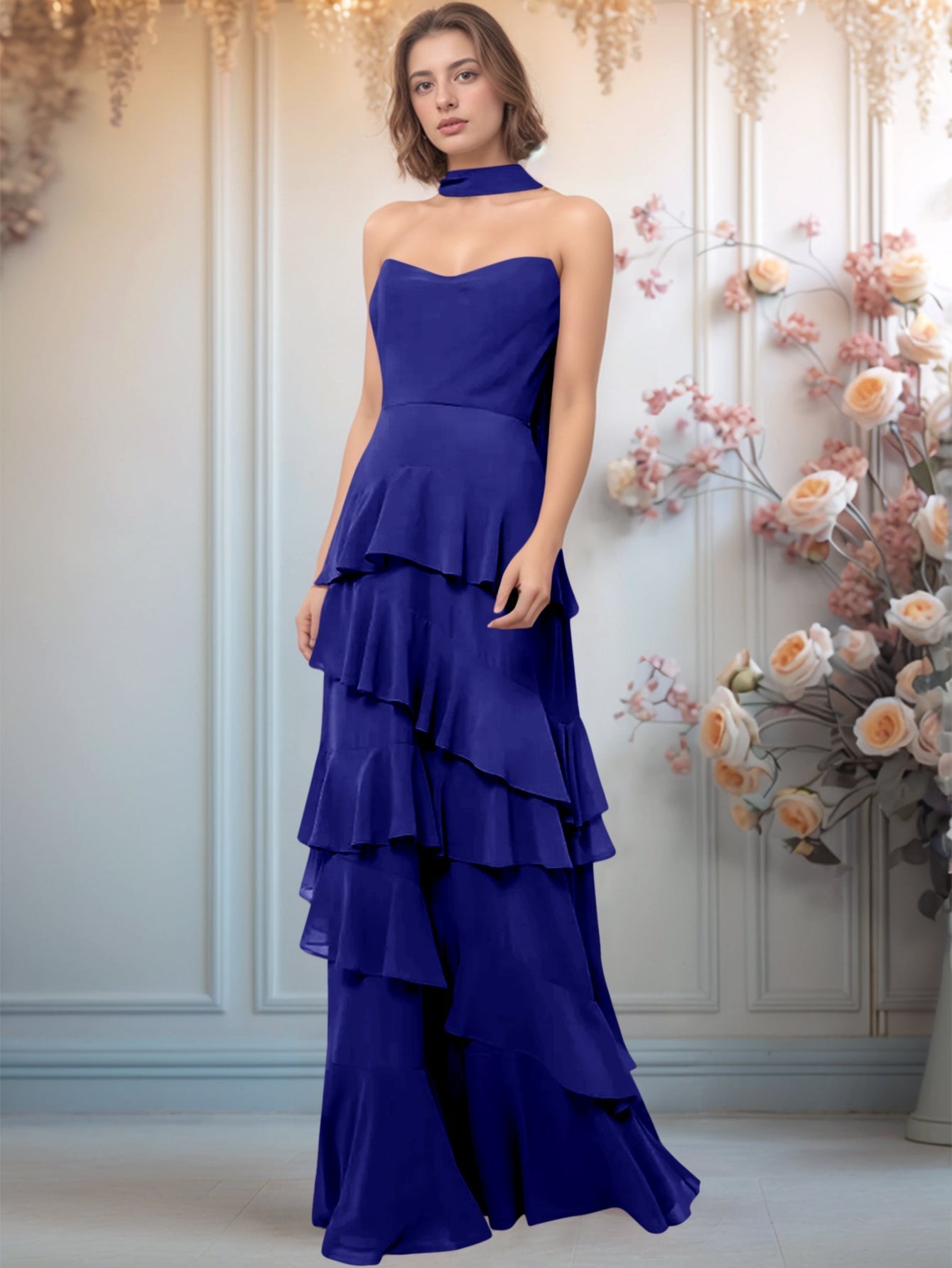 Strapless Sheath Long Bridesmaid Dress With Ruffle