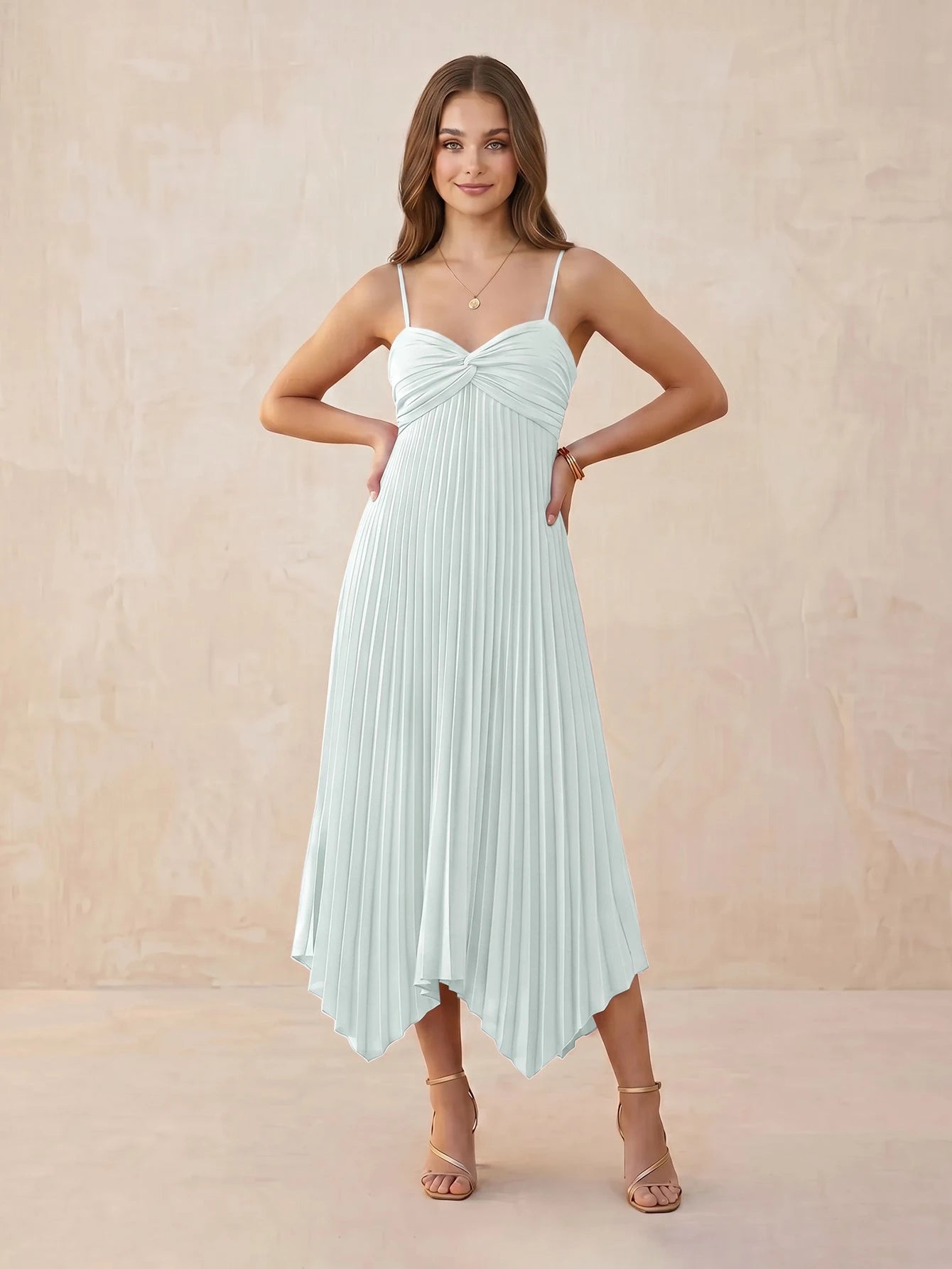 agave bridesmaid dresses A-Line Midi Dress with Pleated Hem Nov27_AddR Open Back Neckline Size:J (32-34) Turn heads at your