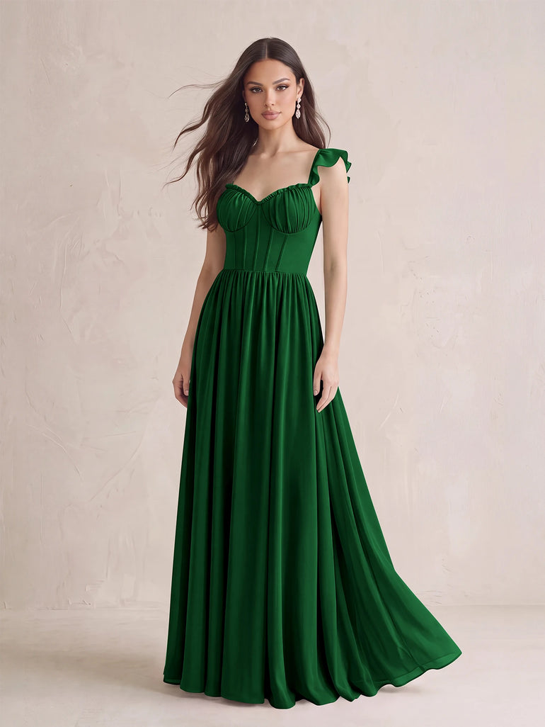 Dusty Sage Sweetheart Chiffon A-Line Floor Length Bridesmaid Dress