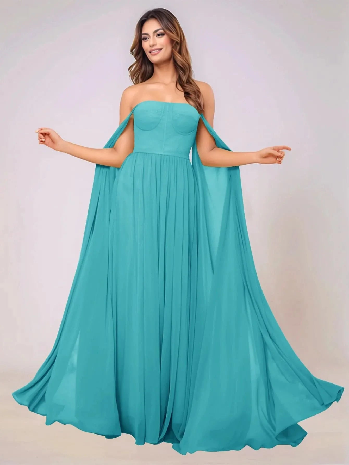 blue dress for baby girl Strapless Chiffon Bridesmaid Dress With Drop Train