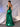 3D Rose Sheer Bodice Boned Satin Mermaid Prom Dress Long - Emerald Green