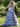 Removable Off Shoulder Boned Bodice Ruffle Printing Chiffon Ball Gown Prom Dress - Baby Blue Floral