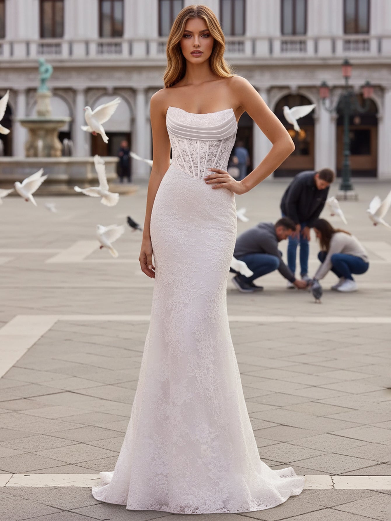 Ruched Embroidery Lace Up Illusion Bodice Long Mermaid Prom Dress - Wh Worldprom Ruched Embroidery Lace Up Illusion Bodice Long Mermaid Prom Dress - Wh Worldprom