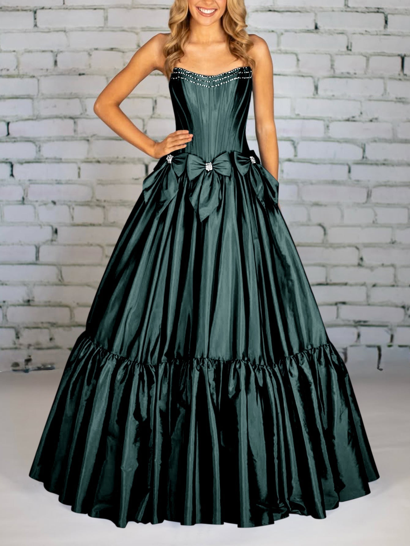 Crystal Boned Strapless Ball Gown Prom Dress With Bow Teal Worldprom crystal-boned-strapless-ball-gown-prom-dress-with-bow-teal-worldprom