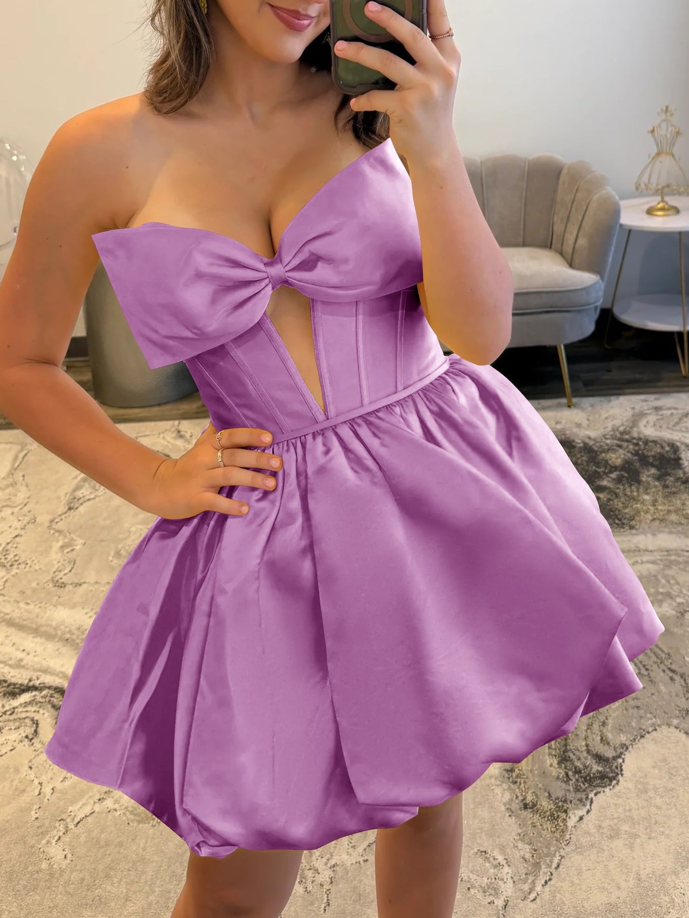 Cut Waist Boned Mini Ball Gown Prom Dress - Orange main image 0