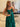 Cut Front Luxury Crystal Ruffle Ball Gown Prom Dress - Emerald Green