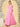 Floral Cap Sleeves Satin Bridesmaid Dress With Back Bow - Pink