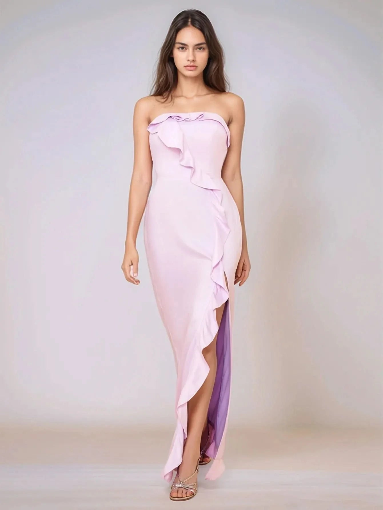 Pink 1679 Ruffle Side Split Acetate Satin Bridesmaid Dress - Light Pink – Worldprom