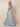 Off Shoulder Chiffon Slit A-Line Bridesmaid Dress with Bow in Dusty Blue