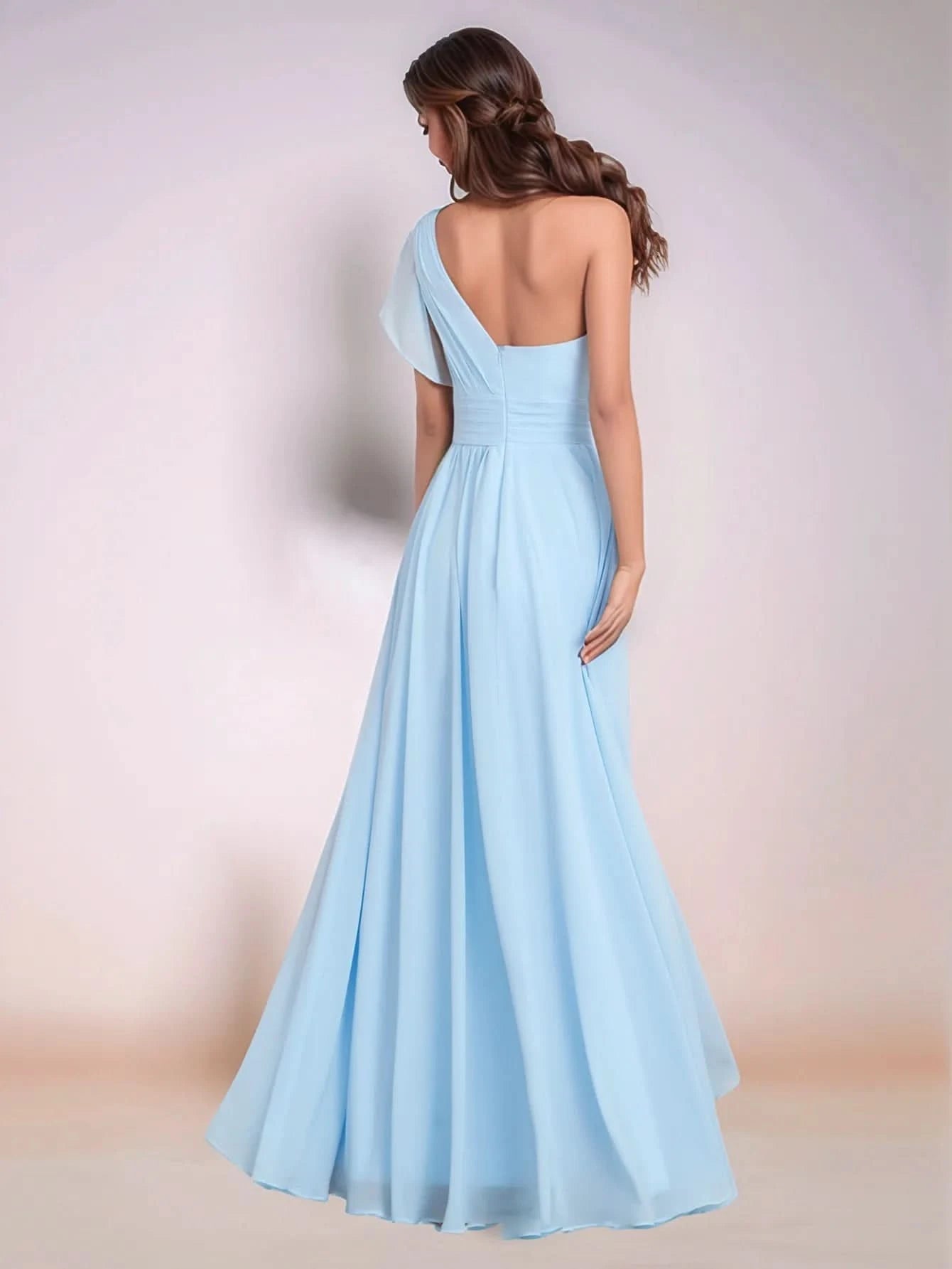 Asymmetrical Chiffon Bridesmaid Dress With Ruffle Short Sleeve - Eucalyptus Worldprom Asymmetrical Chiffon Bridesmaid Dress With Ruffle Short Sleeve - Eucalyptus Worldprom