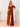 Ruffle Sleeve A-Line Chiffon Long Bridesmaid Dress With Slit - Burnt Orange