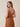 Pleated Chiffon Spaghetti Strap V-Neck Bridesmaid Dress in Burnt Orange