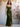 Scoop Waist Pleats Sheath Satin Bridesmaid Dress With Split - Olive Green