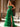 Cut Front 3d Rose Straples Tiered A-Line Evening Gown With Slit - Emerald Green
