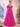 Off Shoulder 3D Rose Ball Gown Evening Dress With Long Sleeve - Hot Pink