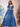 Off Shoulder 3D Rose Pick Up Satin Ball Gown Evening Dress - Blue