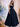 Spaghetti Straps Bodice Ball Gown Evening Dress - Navy Blue