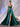 Sheer Bodice Boned Hot Fix A-Line Prom Dress - Dark Green