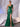 3D Rose Sheer Bodice Boned Satin Mermaid Prom Dress Long-Emerald Green