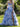 Removable Off Shoulder Boned Bodice Ruffle Printing Chiffon Ball Gown Prom Dress - Baby Blue Floral