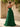 Strapless Embroidery Lace Bodice Layered Ball Gown Long Prom Dress With Split in Emerald Green