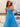 Cut Front 3D Rose Ruffle Ball Gown Prom Dress - Blue