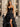 Cut Front Pleated Layered Ruffle Hem Long Prom Dress With Slit in Black