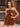 Cut Waist 3D Rose Halter Ruffle Mini Prom Dress - Burnt Orange