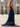 Ruffle Hem Pleated Lace Up Long Mermaid Prom Dress With Slit - Navy Blue