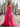 3D Flowers Pleated Long Layered Ruffle Hem Long Mermaid Prom Dress With Slit - Hot Pink