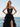 Cut Front Sparkly Lace Embroidery Tiered Long Ball Gown Prom Dress With Ruffle in Black