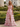 V-Neck Organza Floral Backless Long Ball Gown Prom Dress With Split in Pink Floral