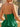 Pearl Like Strapless Tiered Ruffle Hem Ball Gown Mini Dress in Emerald Green