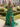 V-Neck Hot Fix Lace Up Long Ball Gown Prom Dress With Split in Emerald Green