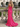 V-Neck Ruched Lace Up Long Mermaid Prom Dress WIth Split in Hot Pink