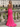 V-Neck Ruched Lace Up Long Mermaid Prom Dress in Hot Pink