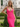 V-Neck Ruched Lace Up Long Mermaid Prom Dress in Hot Pink