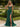V-Neck Sparkly Sheer Cut Front Lace Up Long Mermaid Prom Dress With Split in Emerald Green