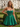 3D Rose Ruched Boned Sheer Mini Ball Gown Prom Dress in Emerald Green