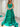 V Neck Ruffle Ball Gown Prom Dress Long With Slit-Emerald Green