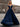 Deep V-Neck Off Shoulder Illusion Long Ball Gown Prom Dress - Navy Blue