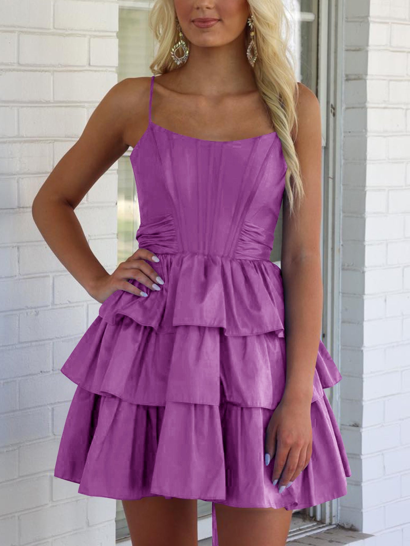 Mini Prom Dress Ruffle Ruffle Boned Mini Ball Gown Prom Dress With Bow - Lavender – Worldprom