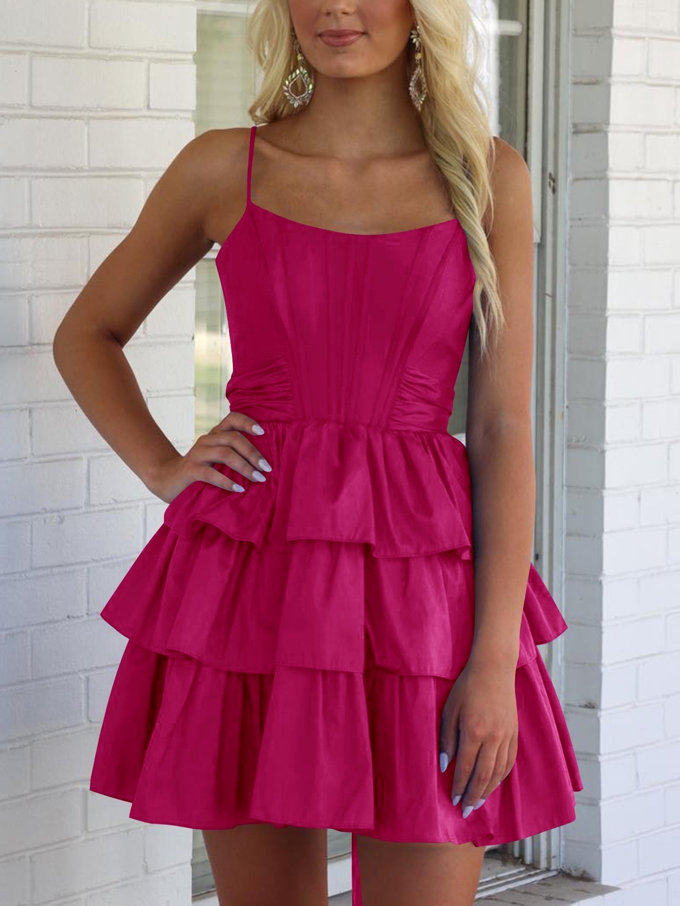 Mini Prom Dress Ruffle Ruffle Boned Mini Ball Gown Prom Dress With Bow - Hot Pink – Worldprom