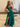 Cut Front Luxury Crystal Ruffle Ball Gown Prom Dress - Emerald Green