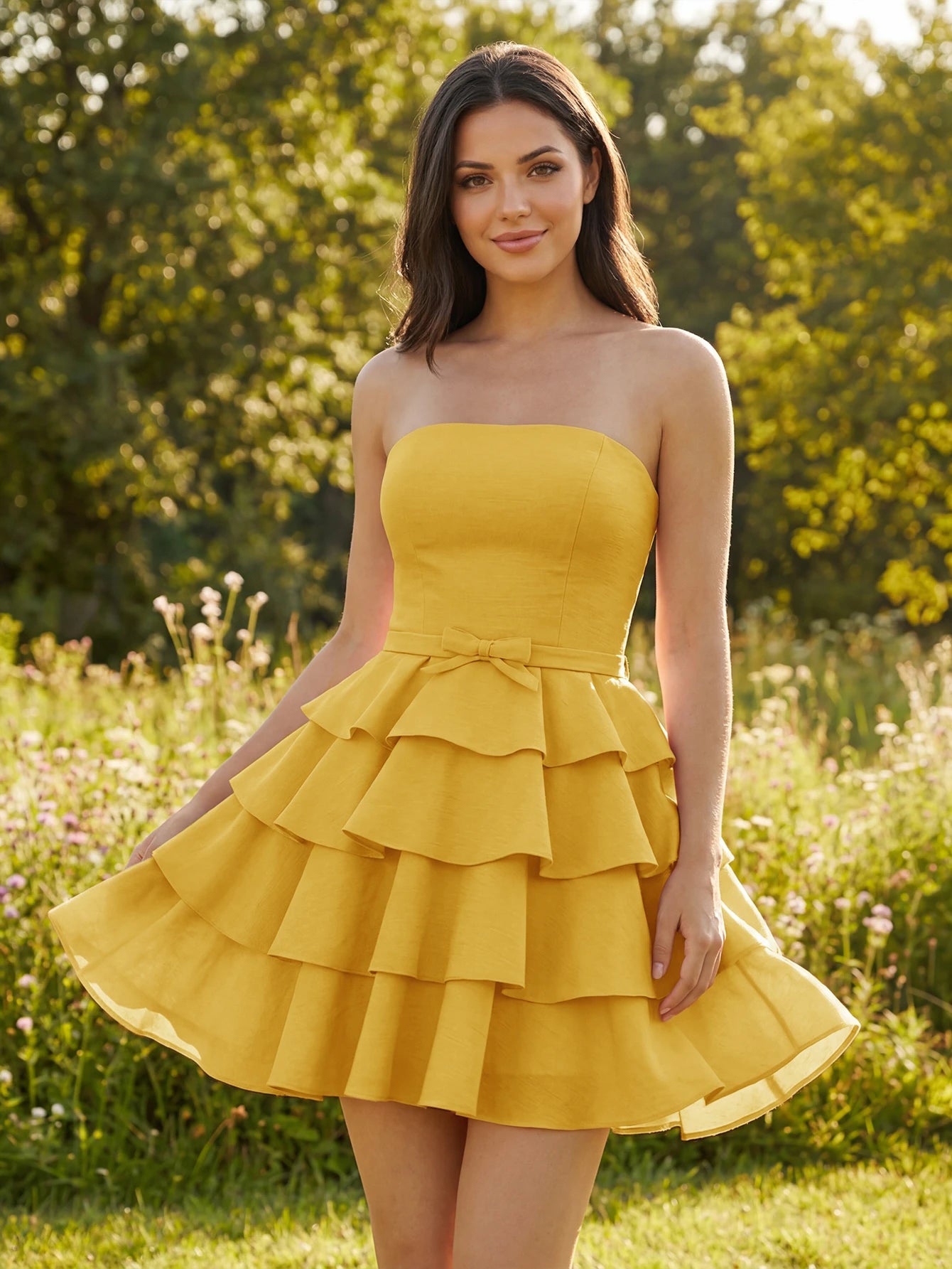mustard homecoming dress Yellow Summer Outdoor With Tiered Hem swatches-danny-mini-dress-floral